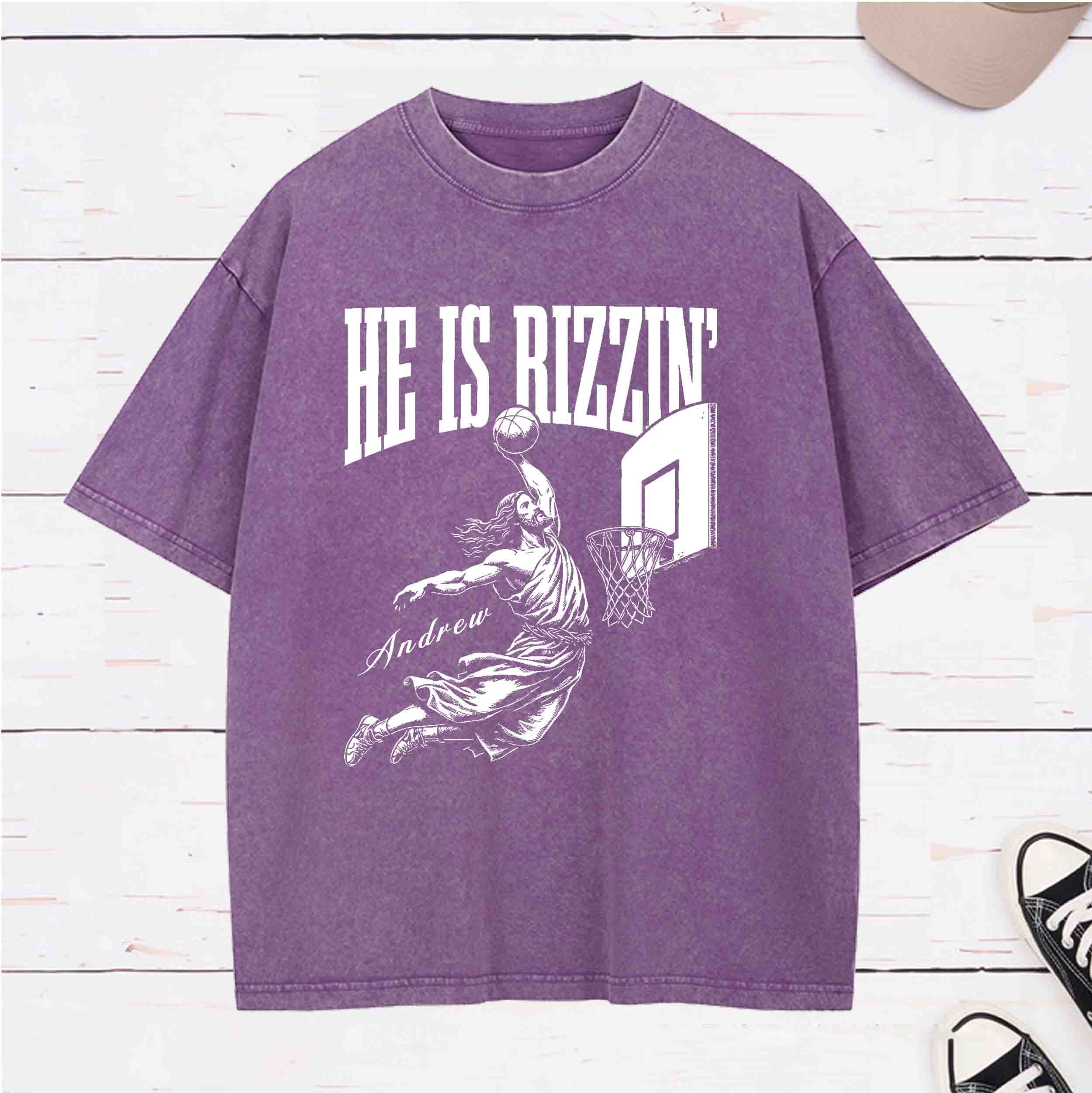 Personalized Character He is Rizzin Washed T-Shirt with Name Birthday Easter Gift for Christian