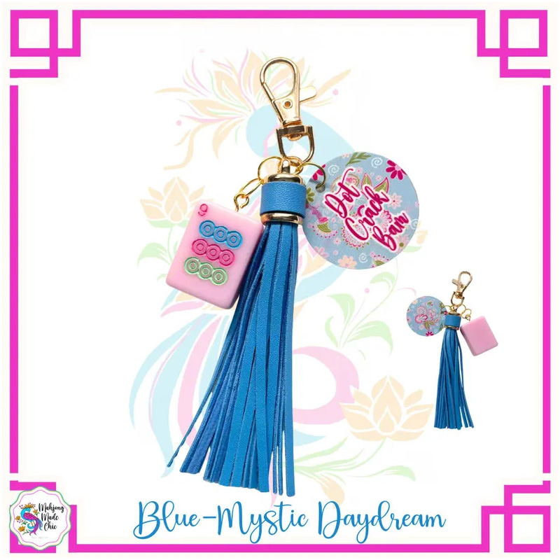 Mahjong Tile Keychain with Tassel Dot Crack Bam Purse Charm Bag Tag Mahjong Gift Prize Handcrafted Mahjong Accessory Gold Hardware