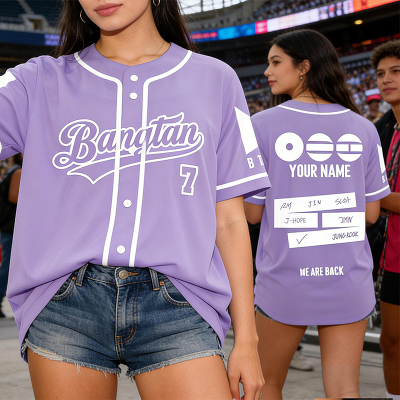 Personalized BTS Kpop Baseball Jersey Unisex Banggtan Fan Merch Custom Army Fan Lovers Jersey BTS 2026 Arirang World Tour Merch Jersey