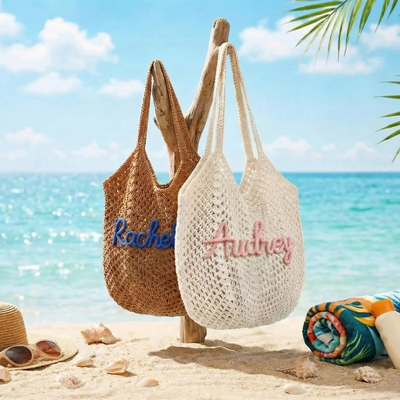 Personalized Beach Tote Bags Bridesmaid Gift Bag Crochet Beach Totes Bachelorette Party Gift Bags Wedding Party Gifts Mother's Day Gift