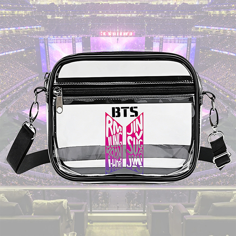 Personalized BTS Clear Crossbody Bag Custom K-Pop Concert Transparent Stadium Bag Bangtan Army Bag for Women Girls Fans Concert Gift