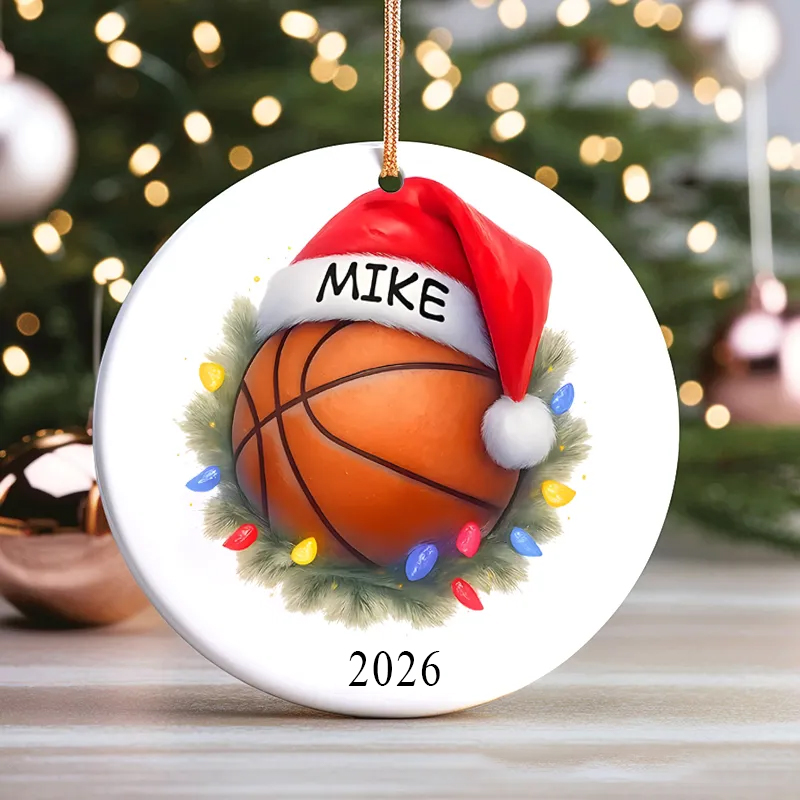 Personalized Sports Themed Christmas Ornament with Custom Name Year and Festive Design