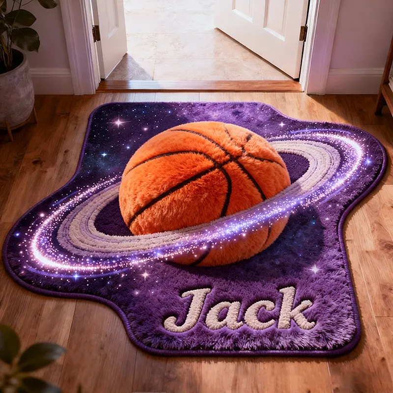 Personalized Galaxy Basketball Rug with 3D Saturn Ring Effect for Basketball Fans and Space Enthusiasts