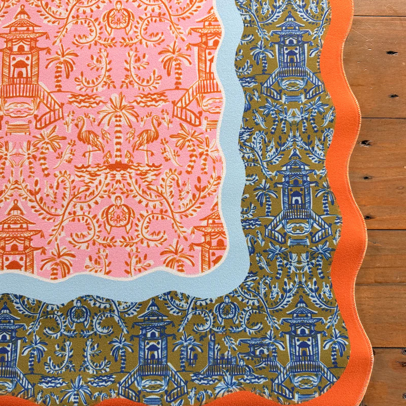 Blue and White Porcelain Architecture Scalloped Mahjong Mat Soft Surface Not Neoprene Original Art Tiger Mahjong Mat Mat Mahjong Lovers Gifts