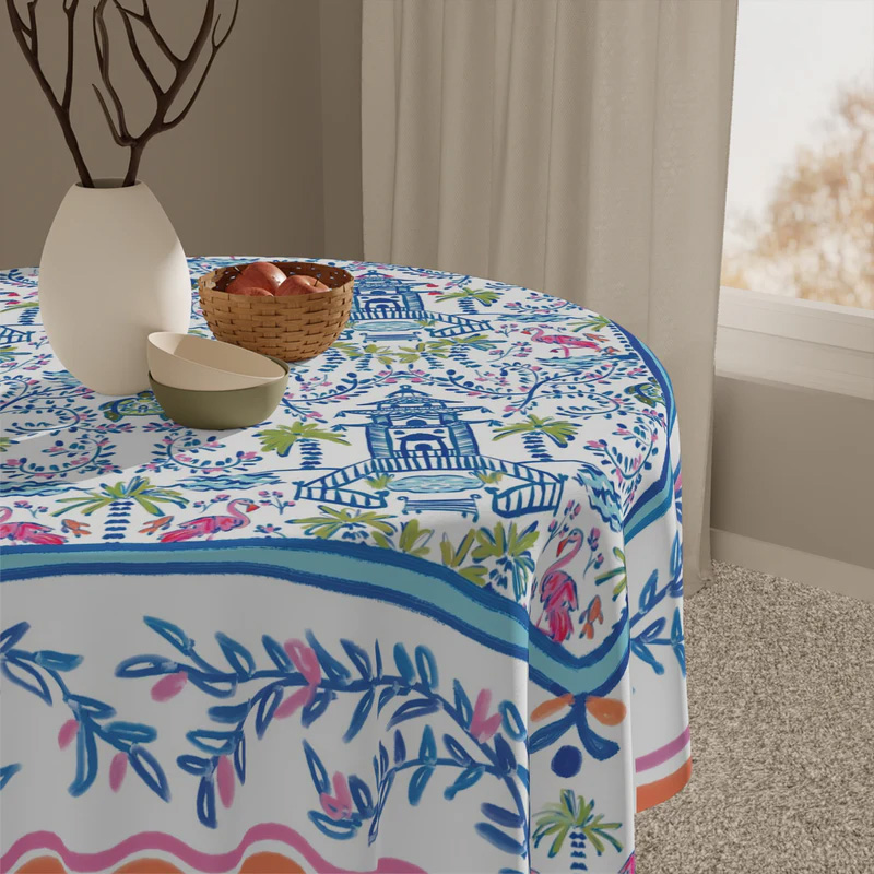 Colorful Chinoiserie Square Tablecloth 55" x 55" Polyester Square Instructional Design for Family Game Night Party Favor Supplies