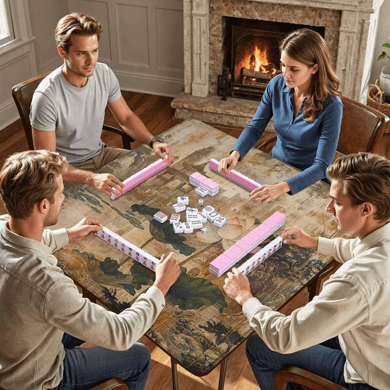 Chinoiserie Lotus Asian Pagoda Mahjong Mat Waterproof Non Slip Elegant Table Protector Gift Mahjong Mat Mahjong Lovers Gifts