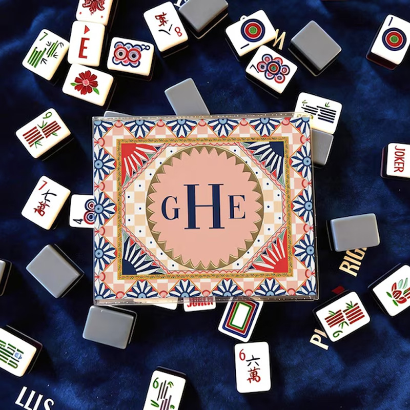 Personalized Mahjong Card Cover with Chinoiserie Sleeve Trifold NMJL Holder Gift for Mahjong Lovers