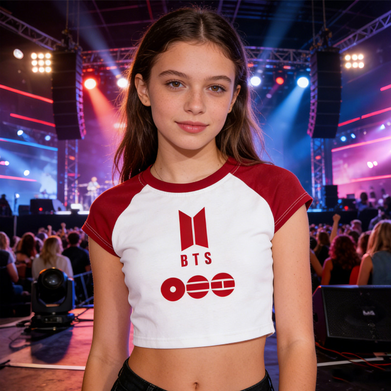 K-Pop Fans Red Baby Tee Kpop Inspired Aesthetic Short Sleeve Cropped Top Baby Tee K-pop Lover Gift