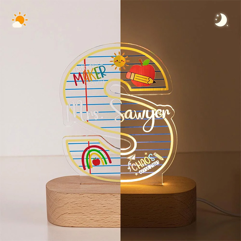 Personalized "Difference Maker" Apple Pencil LED Night Light Custom Name with Wooden Base Teacher's Day Appreciation Gift