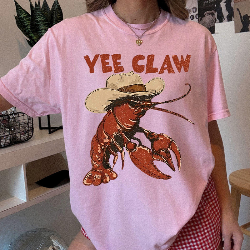 Personalized Yee Claw Cowboy Crawfish Graphic T-Shirt, Funny Western Tee for Beach and Summer Outings