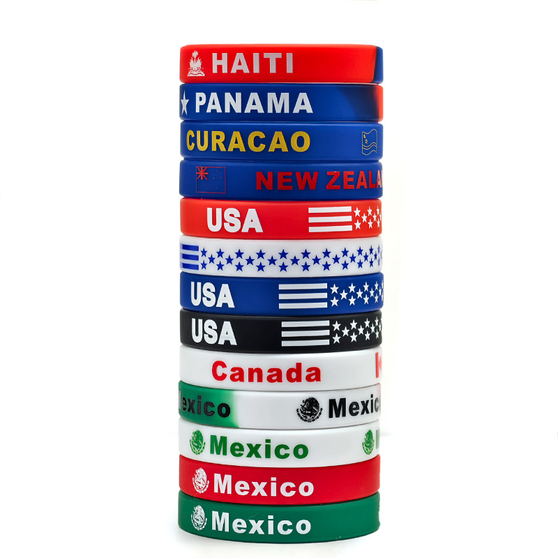 Personalized Country Name and Flag Printed Silicone Band Football Silicone Wristband Team Flag Bracelet Sports Fan Gift Party Favor