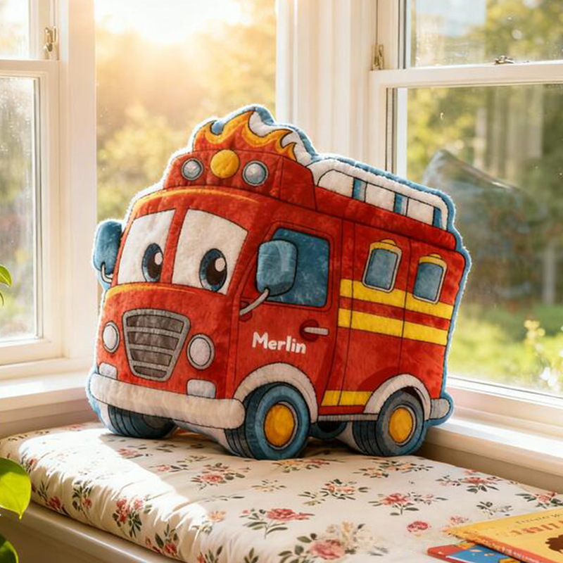 Personalized Fire Truck-Shaped Pillows with Customizable Names Fun Christmas Gifts for Boys