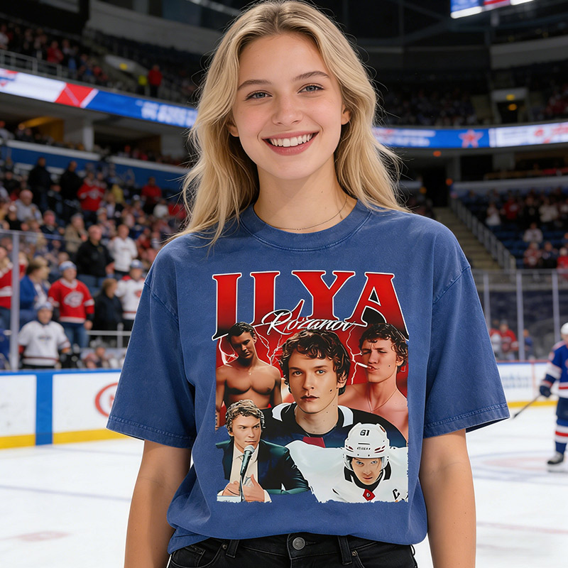 Personalized Ice Hockey Fans Washed T-Shirt with Custom Red Lightning Image Gift for Fans