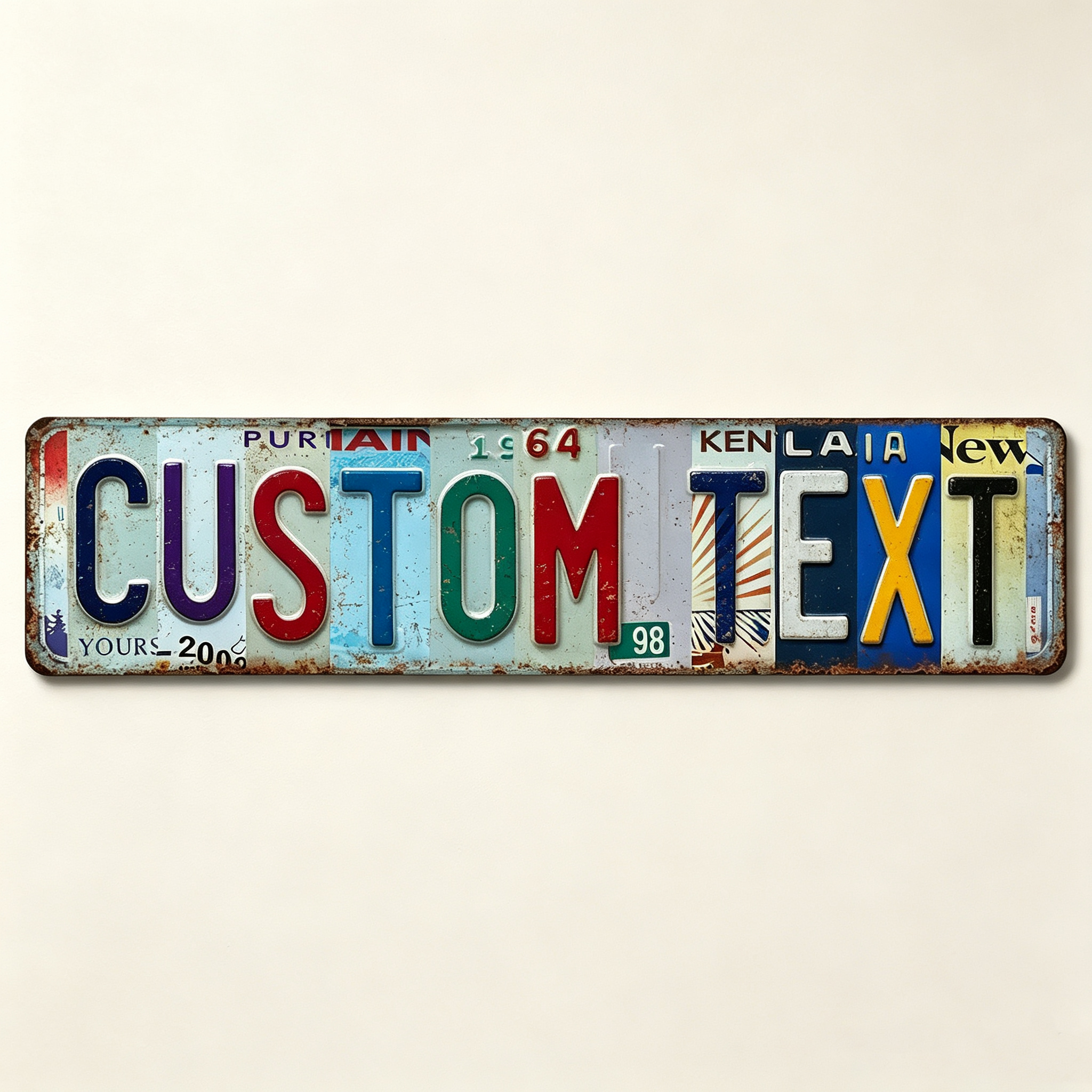 Custom Vintage License Plate Metal Sign Personalized Retro Cut‑Letter Wall Art Customized Wall Decor for Man Cave, Garage, Bar
