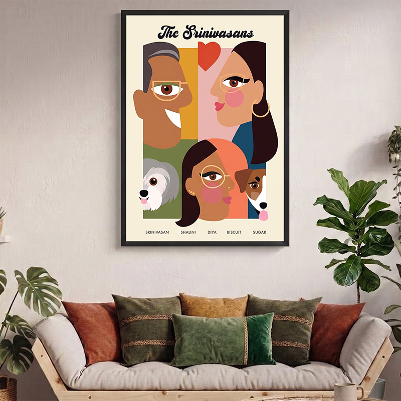 Personalized Family Portrait Canvas Custom Family Illustration with Names Modern Minimalist Wall Art Unique Family Gift Housewarming Decor