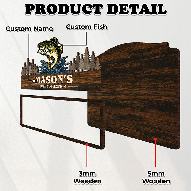 Personalized Reel Cool Dad Fishing lure Collection Holder Custom Fisherman Gift for Dad Uncle Grandpa Wooden Fishing Pole Organizer Bass Fish Wall Decor