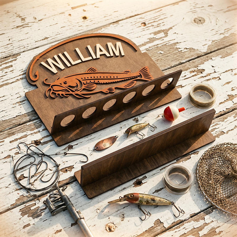 Personalized Reel Cool Dad Fishing Rod Rack 6 Rods Wooden Fishing Pole Holder Wall Mount Custom Fishing Gif Fisherman Dad Birthday Gift Man Cave Deco