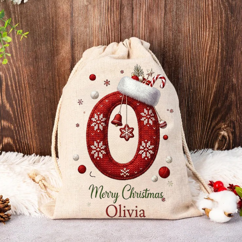Personalized Christmas Gift Sack Custom Name Red Alphabet Santa Bag Holiday Present Storage For Kids