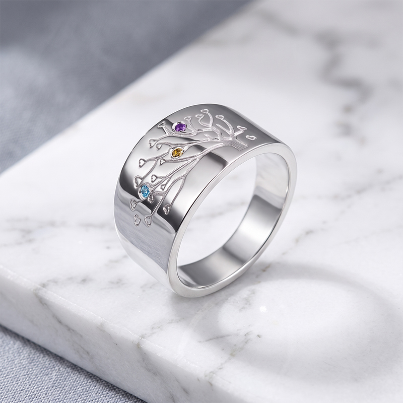 Personalized Family Tree Ring with Birthstones Custom Engraved Jewelry Gift for Mom Grandma Birthday Gift Mother's Day Gift