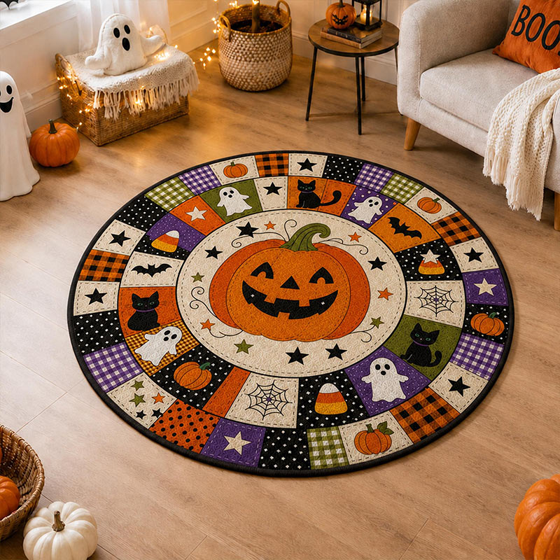 Personalized Family Halloween Pumpkin 3D Illusion Rug 3D Halloween Vortex Rug Spooky Gothic Floor Decor Pumpkin Skeleton Illusion Halloween Gift Home Decor