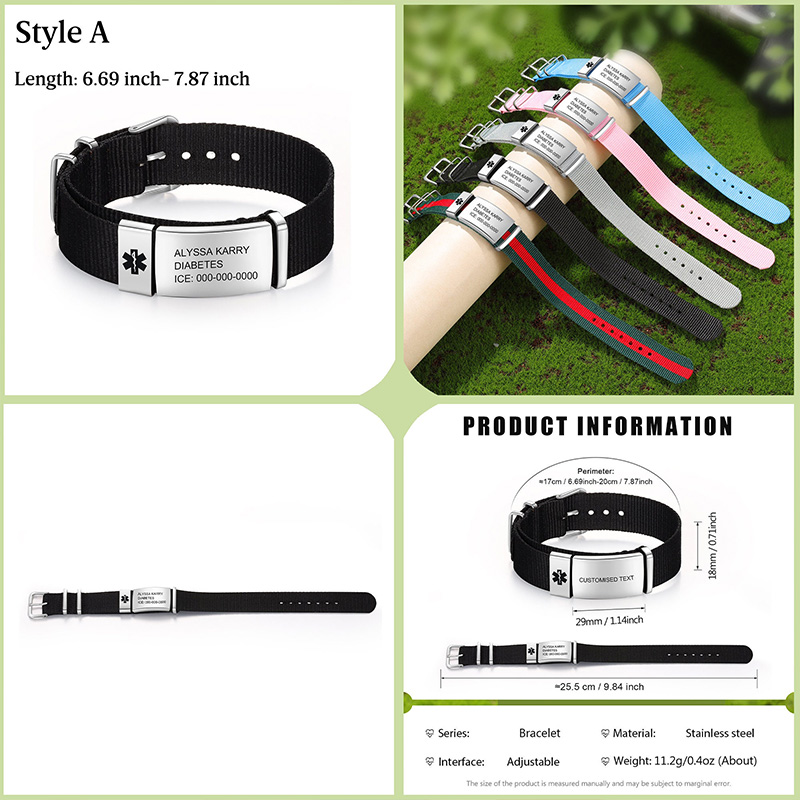 Personalized Waterproof Adjustable Medical Alert Bracelet Custom Medical Rope Bracelet with Engraving ID Medical Bracelets Emergency Jewelry