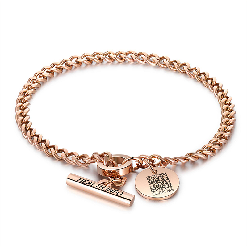 Personalized QR Code Medical Bracelet for Men and Women Emergency Alarm ID Bracelet Gift for Epilepsy Diabetes and Allergy Patients
