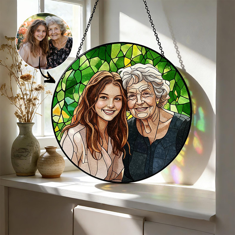 Personalized Family Portrait Stained Glass Suncatcher Custom Memorial Gift from Photo Healing Window Art for Cherished Memories