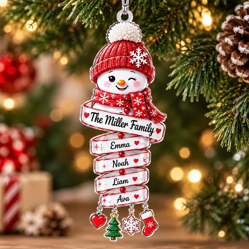 Personalized Snowman Family Acrylic Ornament Custom Family Name Christmas Keepsake 2026 Snowman Kids Ornament Family Holiday Gift