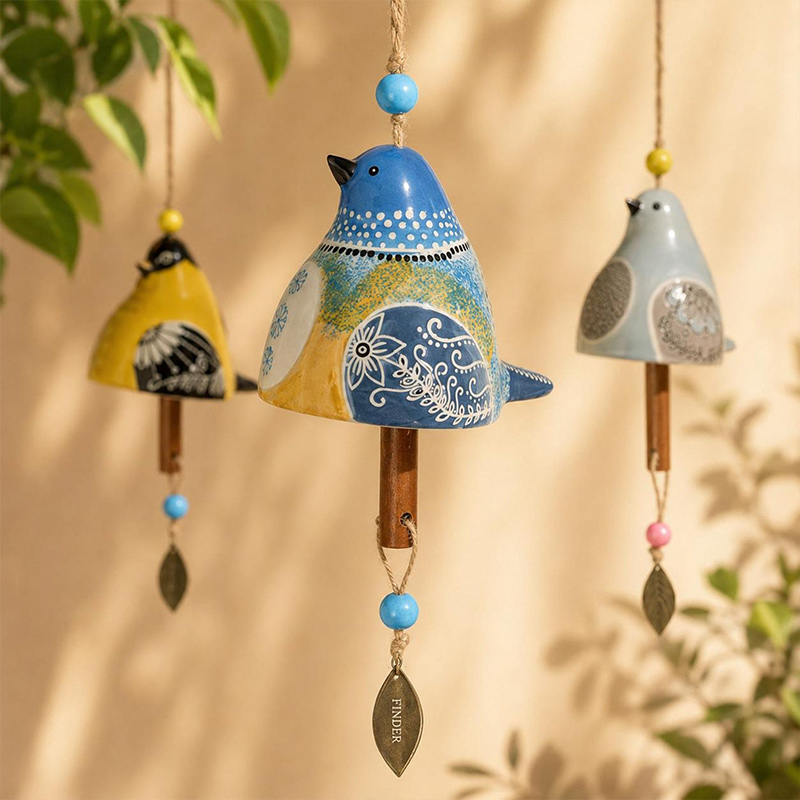 Personalized Unique Bird Lover Gift  Custom Name Bird Chime Garden Porch Wind Ornament Ceramic Bird Hanging Decor Memorial Keepsake