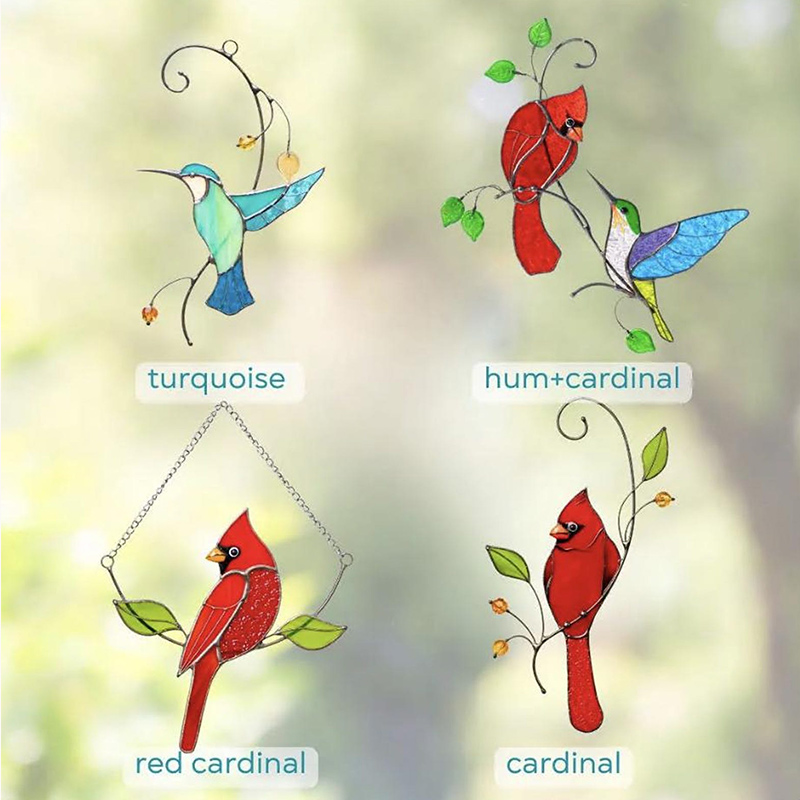Personalized Hummingbird Stained Glass Sun Catcher Grandma Gifts Flower Stained Glass Window Hangings Gift for Mom Family