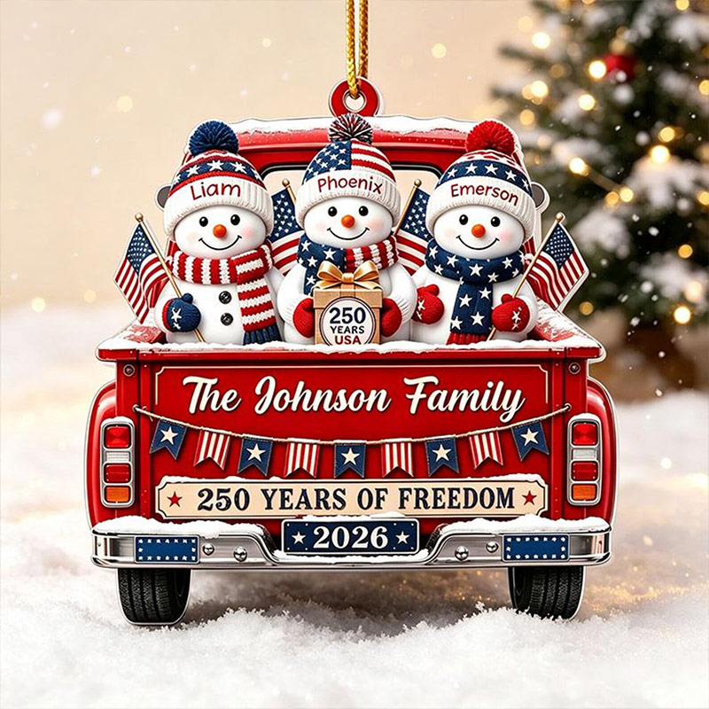 Personalized Family Snowman Christmas Ornament Custom Family Name 250 Years Of Freedom 2026 Christmas Tree Decor Gift For Family