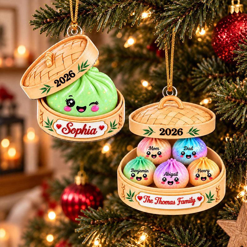Personalized Squishy Dumpling Acrylic Ornament Custom Name Glitter Dumpling Ornament Custom Family Christmas Keepsake Dumpling Lover Gift