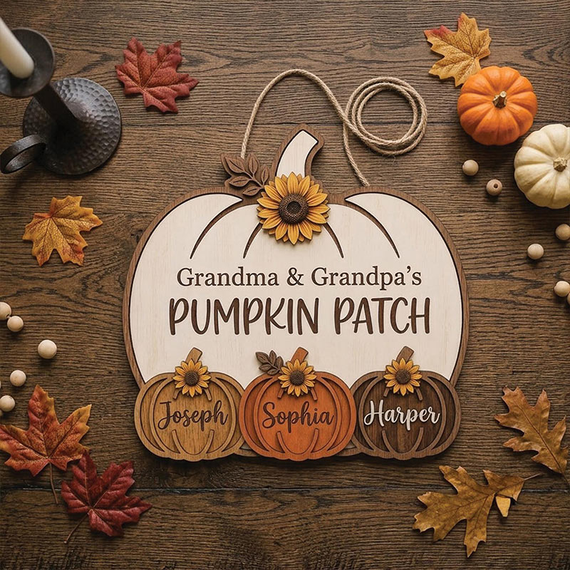 Personalized Grandma Grandpa's Pumpkin Patch Door Hanger Fall Season Decor Fall Pumpkin Patch Sign Grandma Thanksgiving Decor Pumpkin Kid