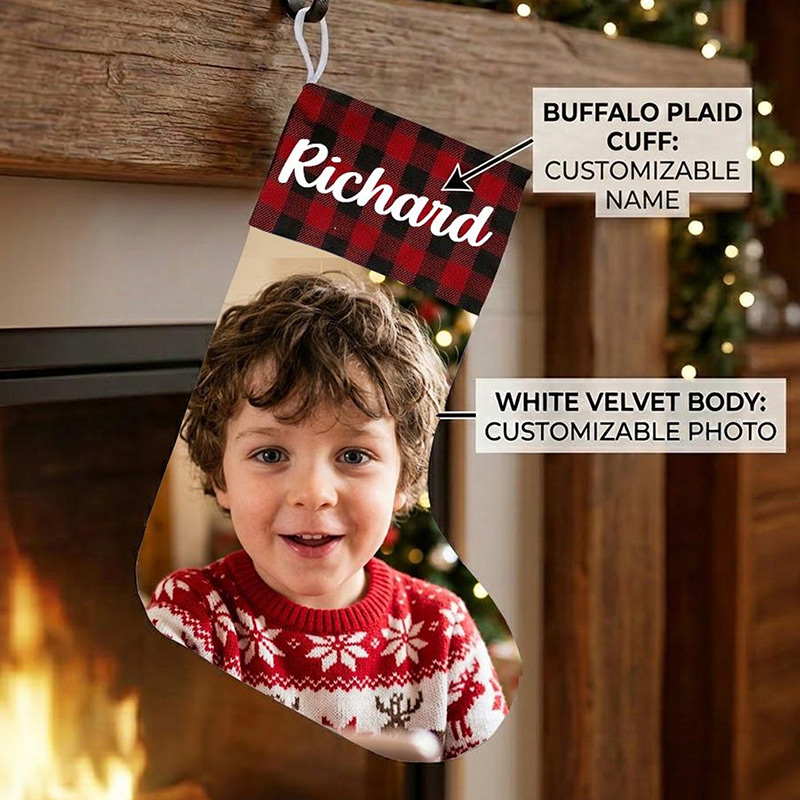Personalized Family Photo Christmas Stocking Custom Monogrammed Name & Printed Picture Holiday Stockings Christmas Decoration Gift for Family