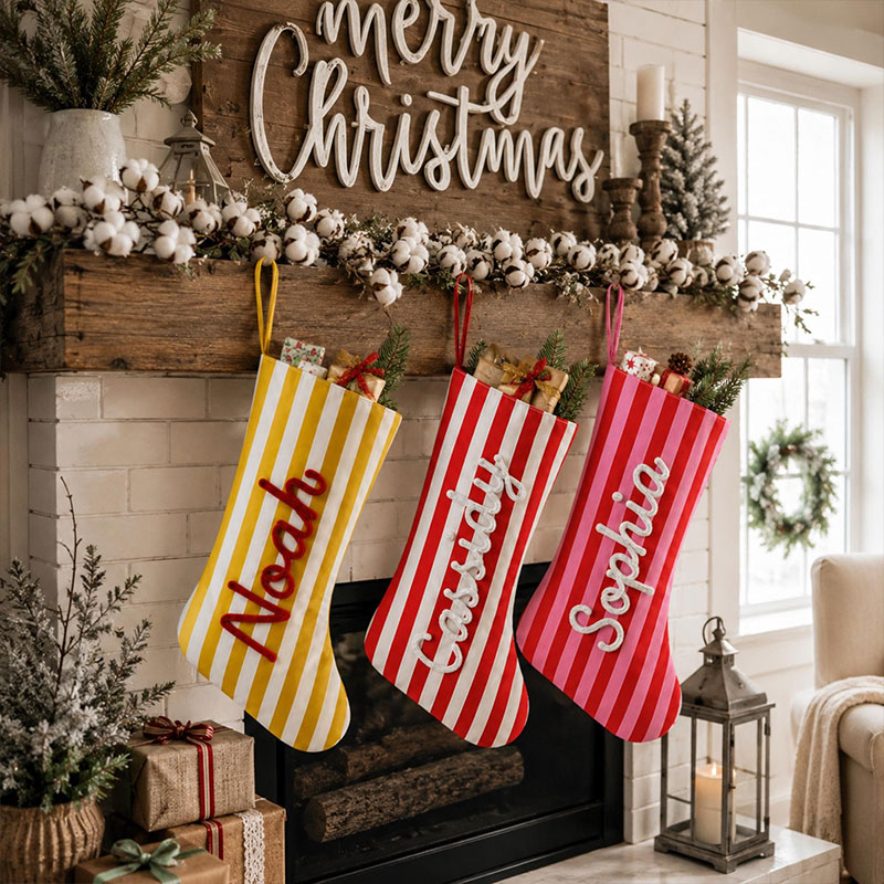 Personalized Christmas Stocking Custom Family Name Xmas Sock Striped Holiday Stocking Family Christmas Gift Boys Girls Stocking