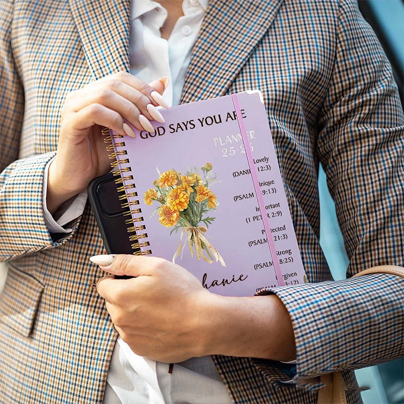 Personalized Flower Bouquet Bible Verse Planner 25-26 Spiral A5 Notebook with Name Birthday Gift Religious Gift for Christian