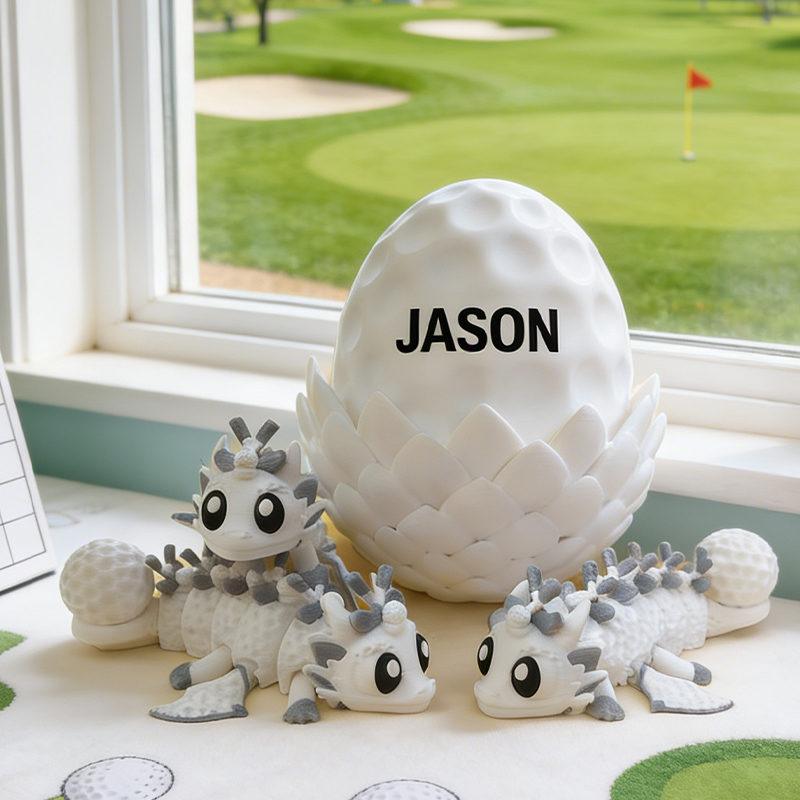Personalized 3D Printed Golf Dragon and Egg Toy Unique Gift for Golf Lovers on Birthday 