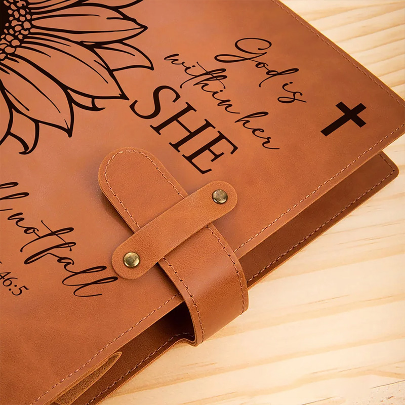Personalized Bible Verse Sunflower Portable A5 PU Leather Notebook Cover with Text and Pocket Birthday Inspirational Gift for Women