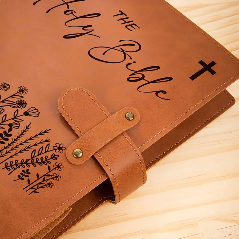 Personalized the Holy Bible Flower Portable A5 PU Leather Notebook Cover with Bible Chapter and Pocket Birthday Inspirational Gift for Christian