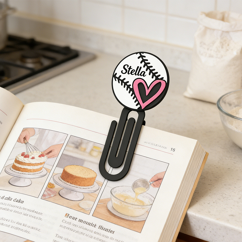 Personalized Baseball Heart Bookmark Custom Name for Reading Fans and Athletes 