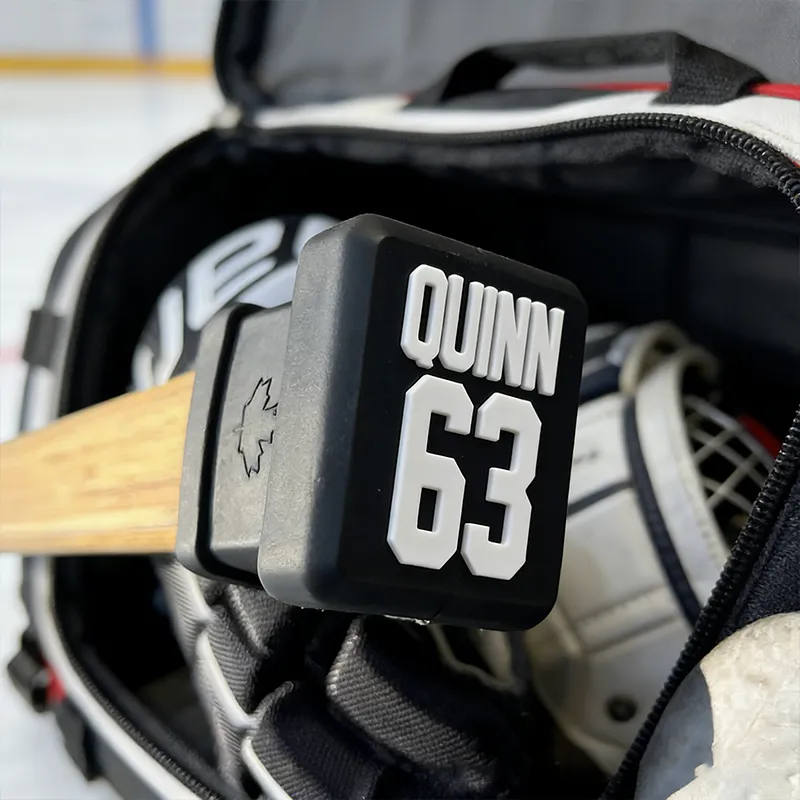 Personalized Ice Hockey Stick End Cap with Custom Name and Number Design