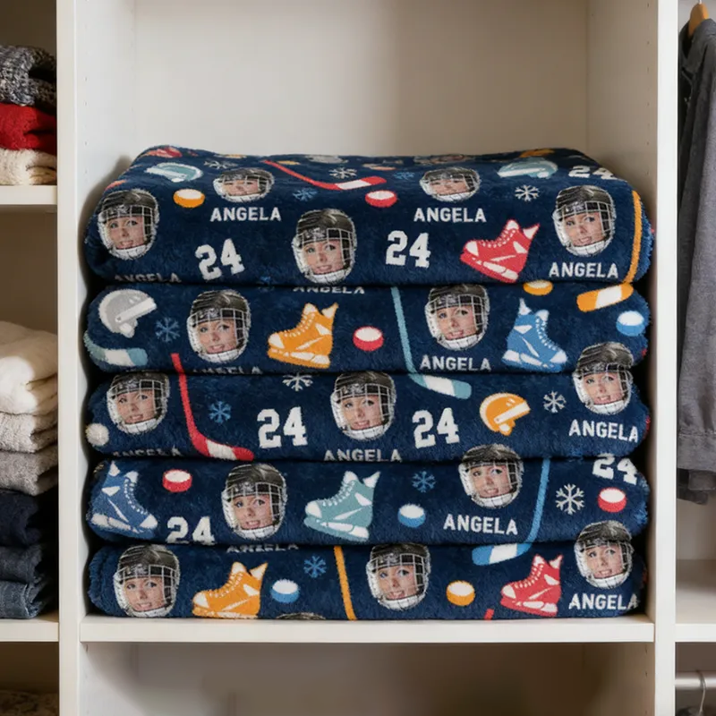Personalized Ice Hockey Blanket with Custom Photo, Name, and Number Design