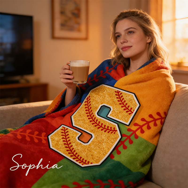 Personalized Glitter Softball Blanket with Name and Number for Baseball Girls