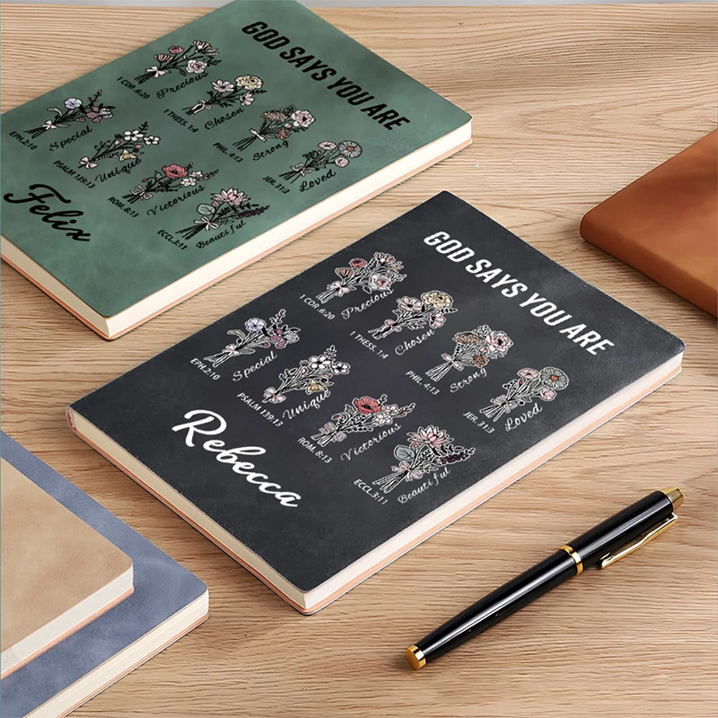 Personalized Bible Verse Birth Flower Leather A5 Journal Notebook with Name Birthday Baptism Gift for Christians Friends