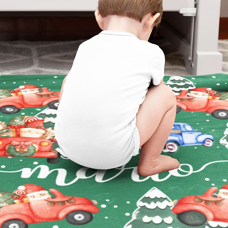 Personalized Santa Claus Cozy Soft Fleece Sherpa Blanket with Name Christmas Gift for Baby Kids