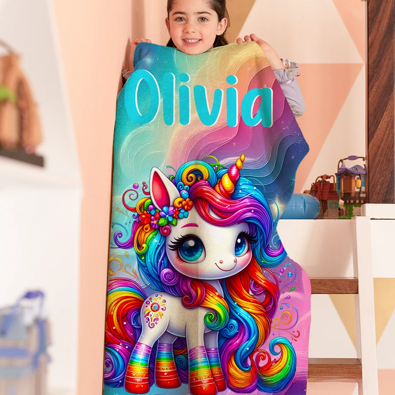 Personalized Soft Blanket with Name for Kids Monster Trucks Dinosaurs Dream Horse Birthday Gift for Children