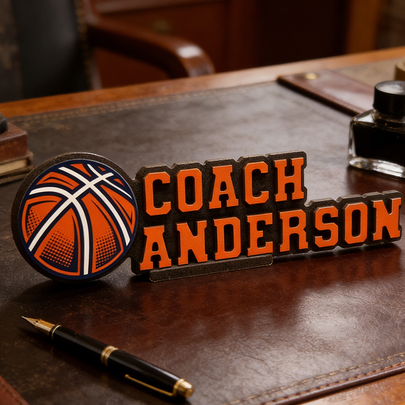 Personalized 3D Printed Basketball Themed Desk Nameplate for Coaches