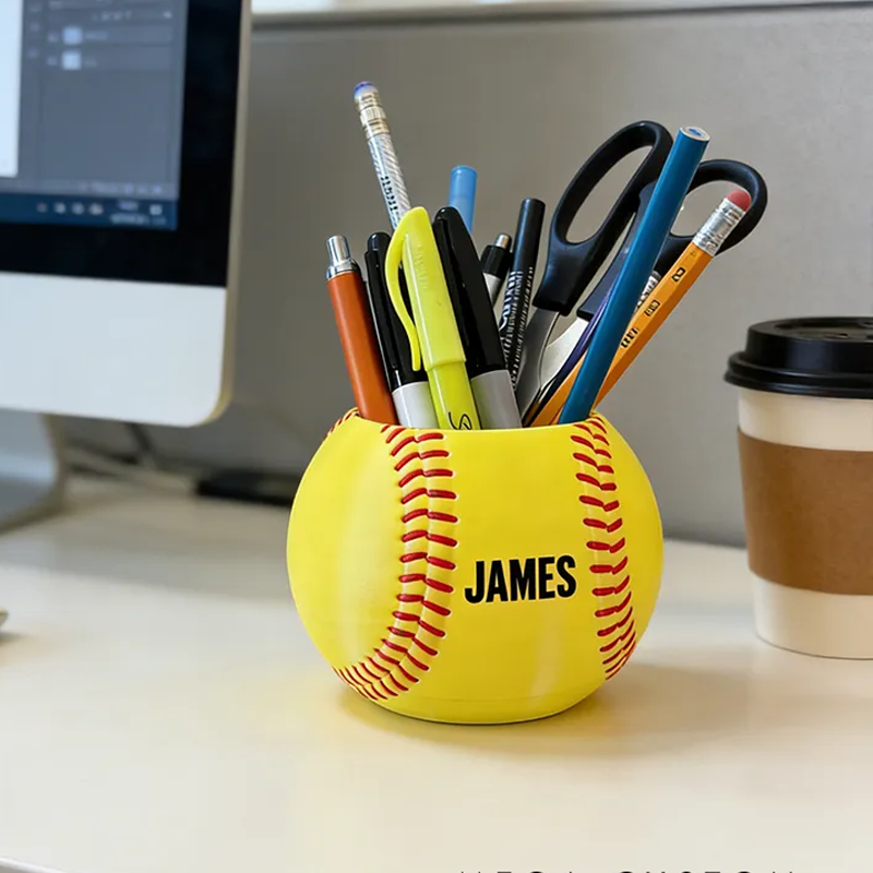 Personalized Softball Pen Holder Featuring Your Custom Name Design