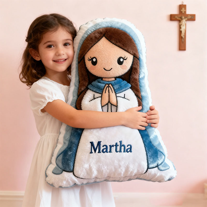Personalized Cute Virgin Mary Pillow with Custom Name Home Decor Christian Pillow for Kids or Adults Religious Gift Prayer Corner Faith Gift