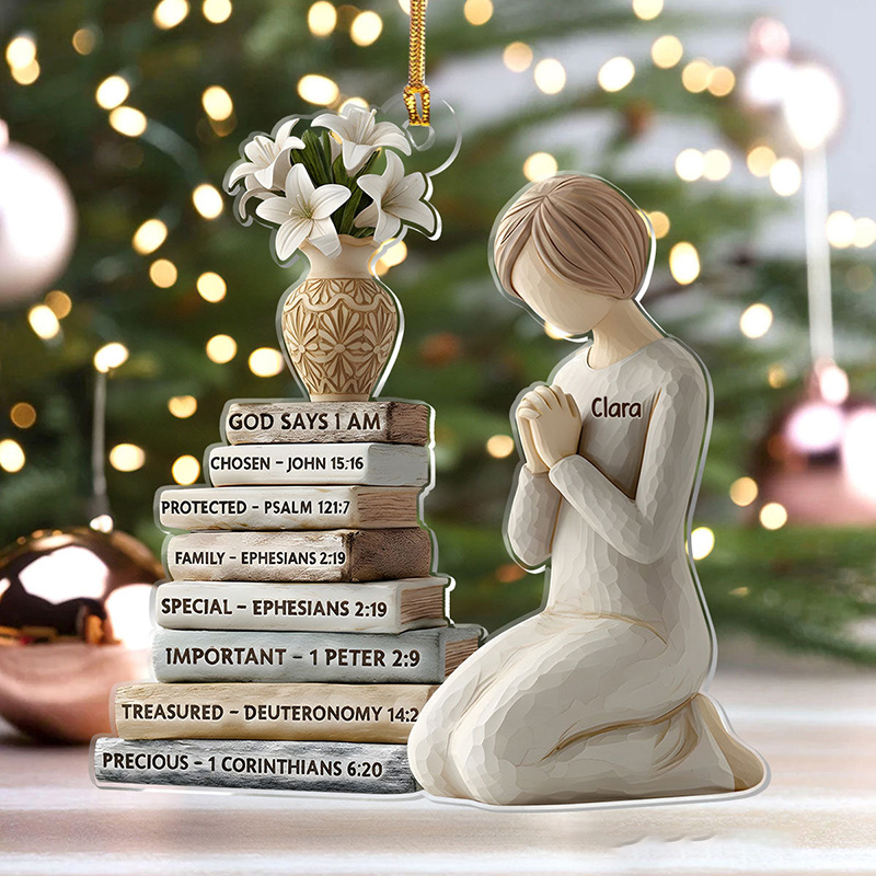 Personalized God Says I am Bible Verse Prayer Acrylic Ornament with Name Holiday Tree Decor Christmas Keepsake Religious Christmas Gift for Christian